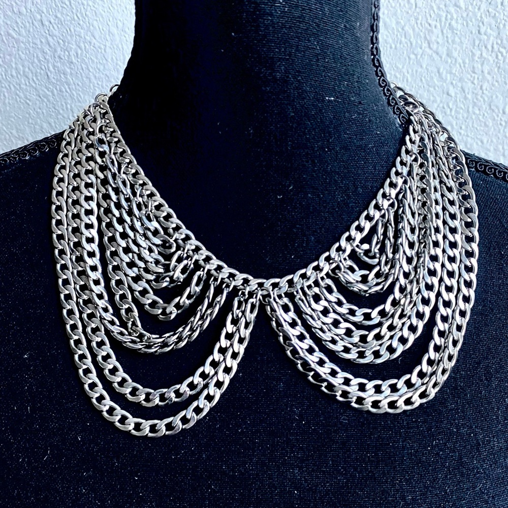 Silver Chain Statement Collar Necklace - image 3